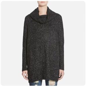 Dreamers by Debut Chunky Marled Knit Black Gray Cowl Neck Tunic Sweater Size XS